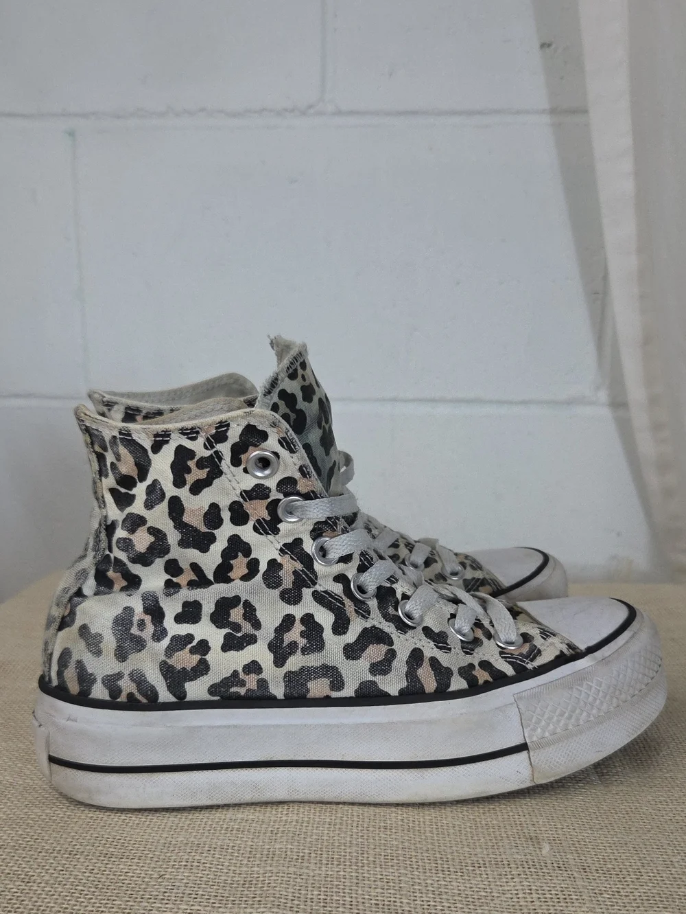 Converse Platform High Top Chuck Taylors in Leopard Print Black, Cream